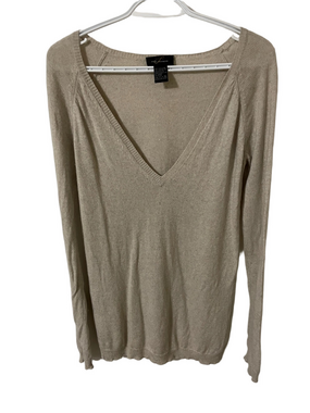 Pure Cashmere V-Neck Sweater in Beige Size XL